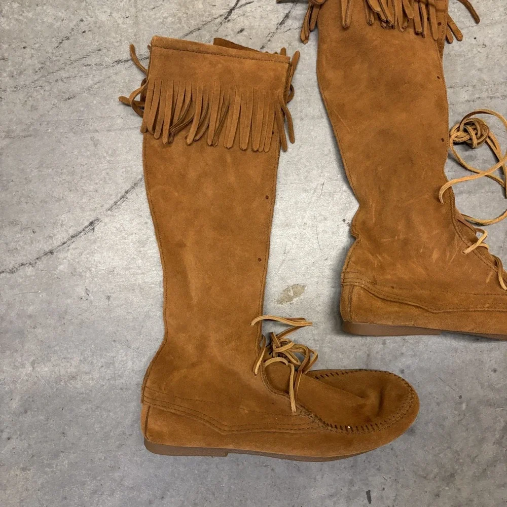 Minnetonka Front Lace Knee High Boots Men's 10 Brown 1922 Renfaire Festival